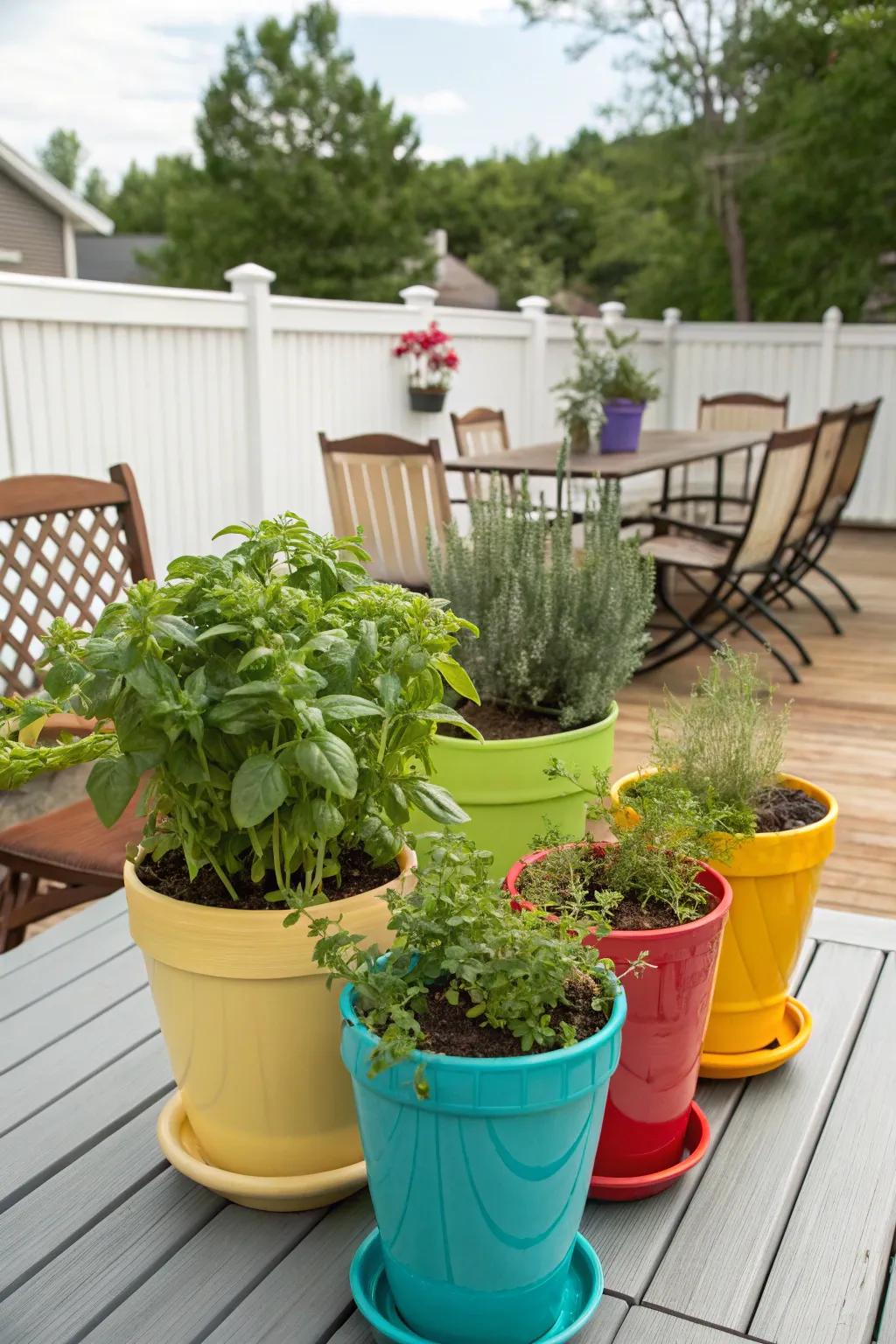 A vibrant collection of herb pots for a fresh culinary touch.