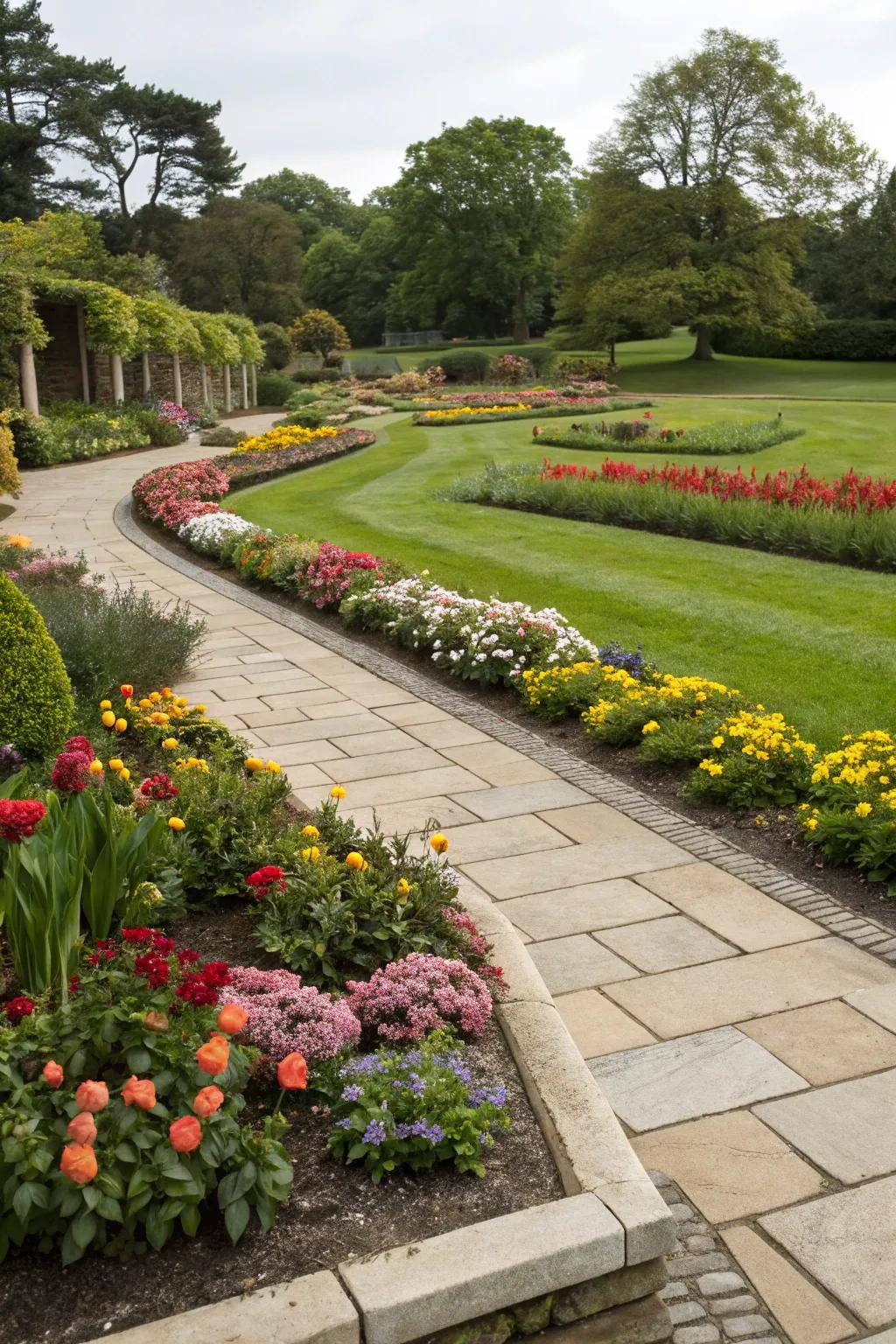 Paver borders offer a neat and distinct edge for flower beds.