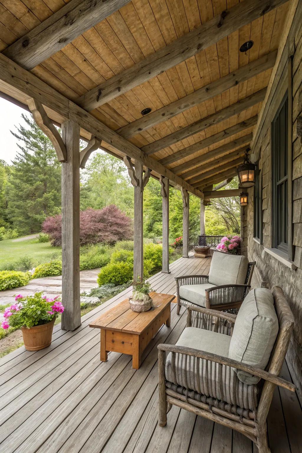 Embrace nature with a wooden porch structure.