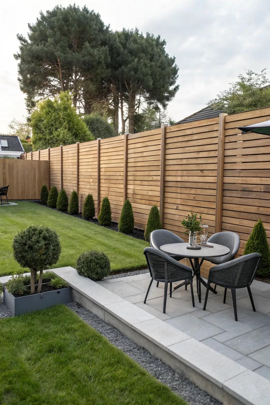 The use of horizontal lines introduces a contemporary element to your outdoor retreat.