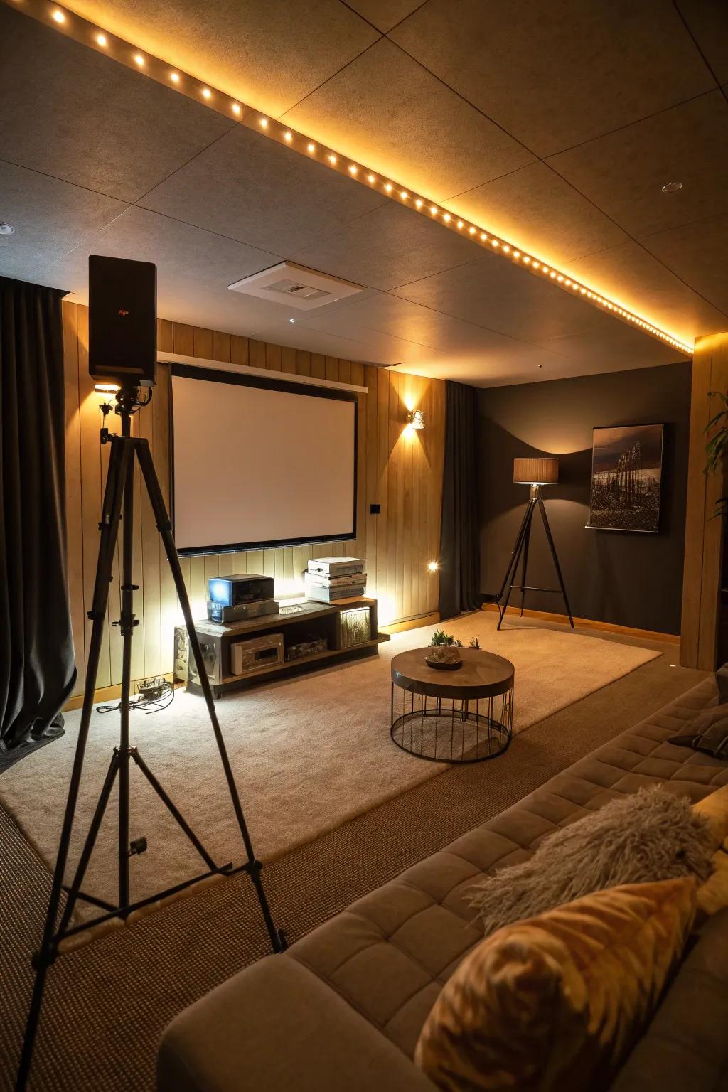 Ambient lighting boosts the atmosphere and coziness of your projector space.