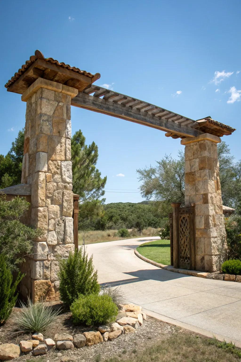 Unyielding stone supports for an imposing entrance.