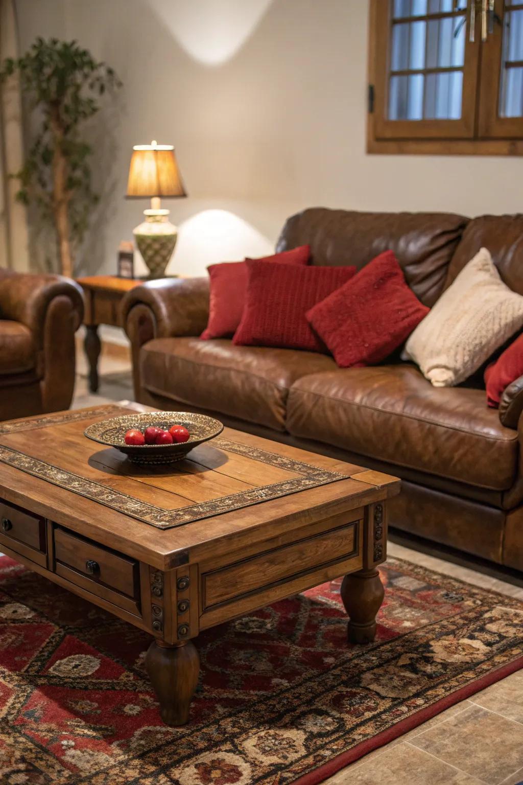 Plush brown furniture sets the foundation for a warm and inviting living room.