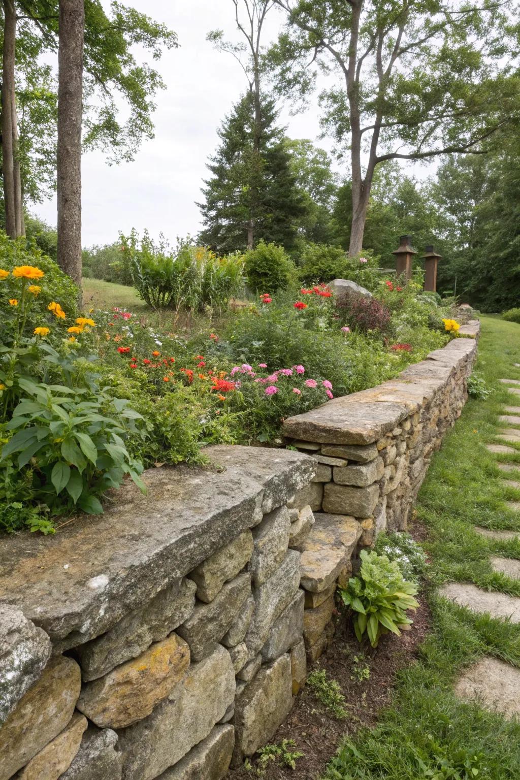 Stone retaining walls exude timeless sophistication.