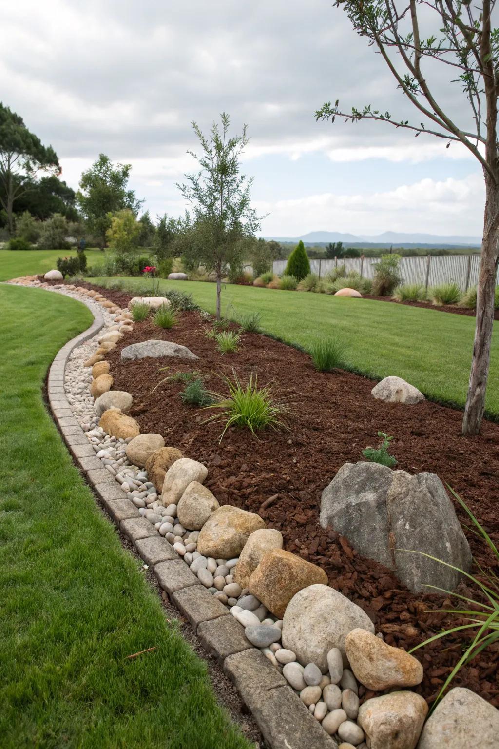 Defined edging with stones brings a clean, polished look.