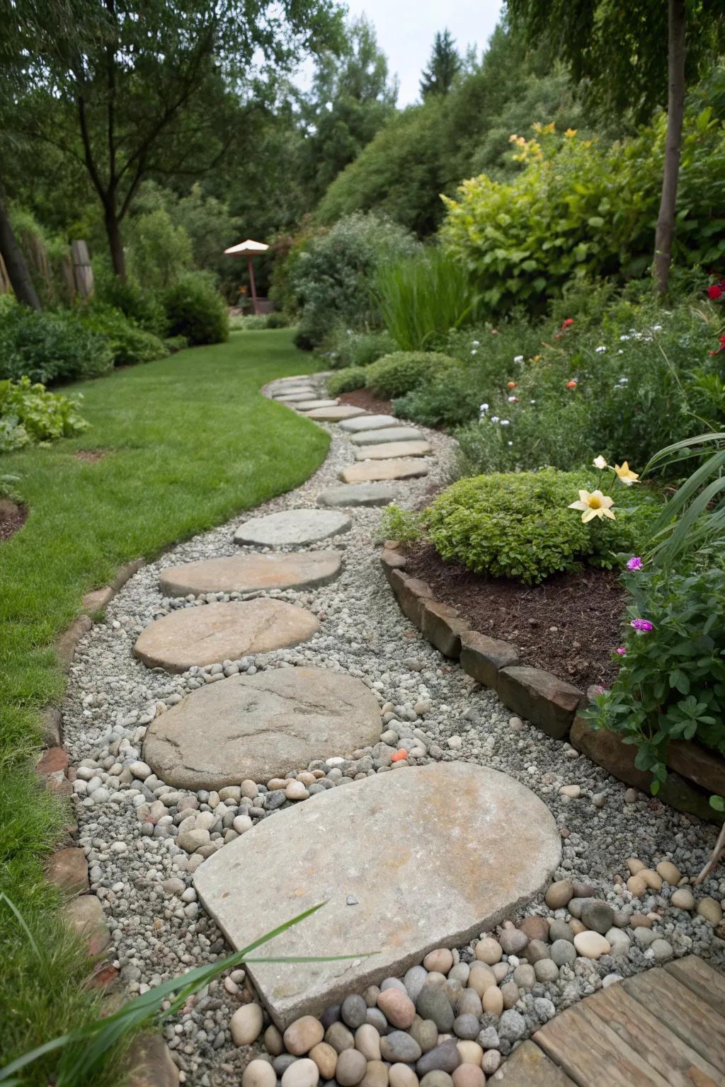 Pebble accents bring texture and interest to any rock walkway.