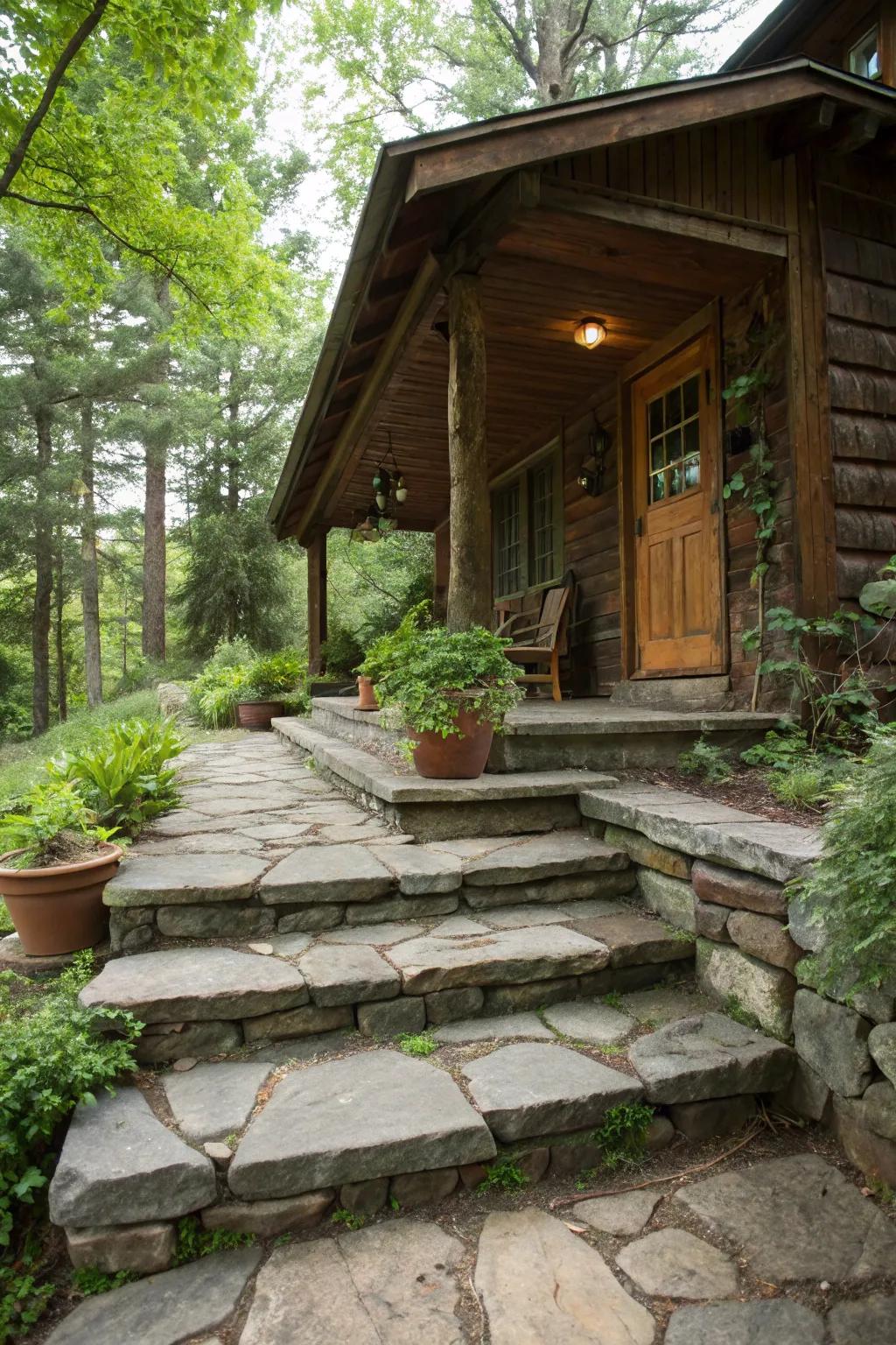 Stone accents bring a touch of natural elegance to your porch.