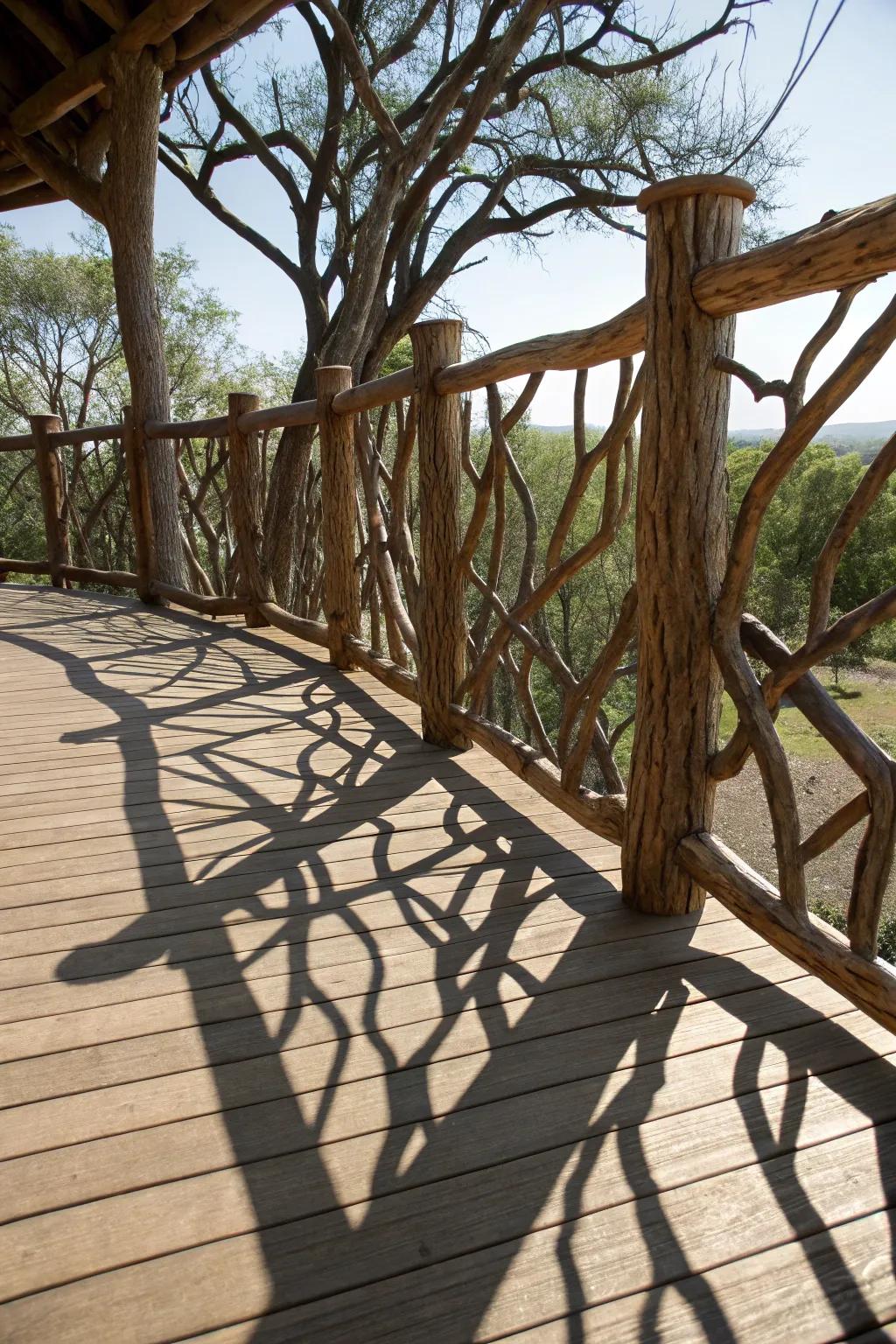 Bring a touch of magic to your deck with tree branch railings.