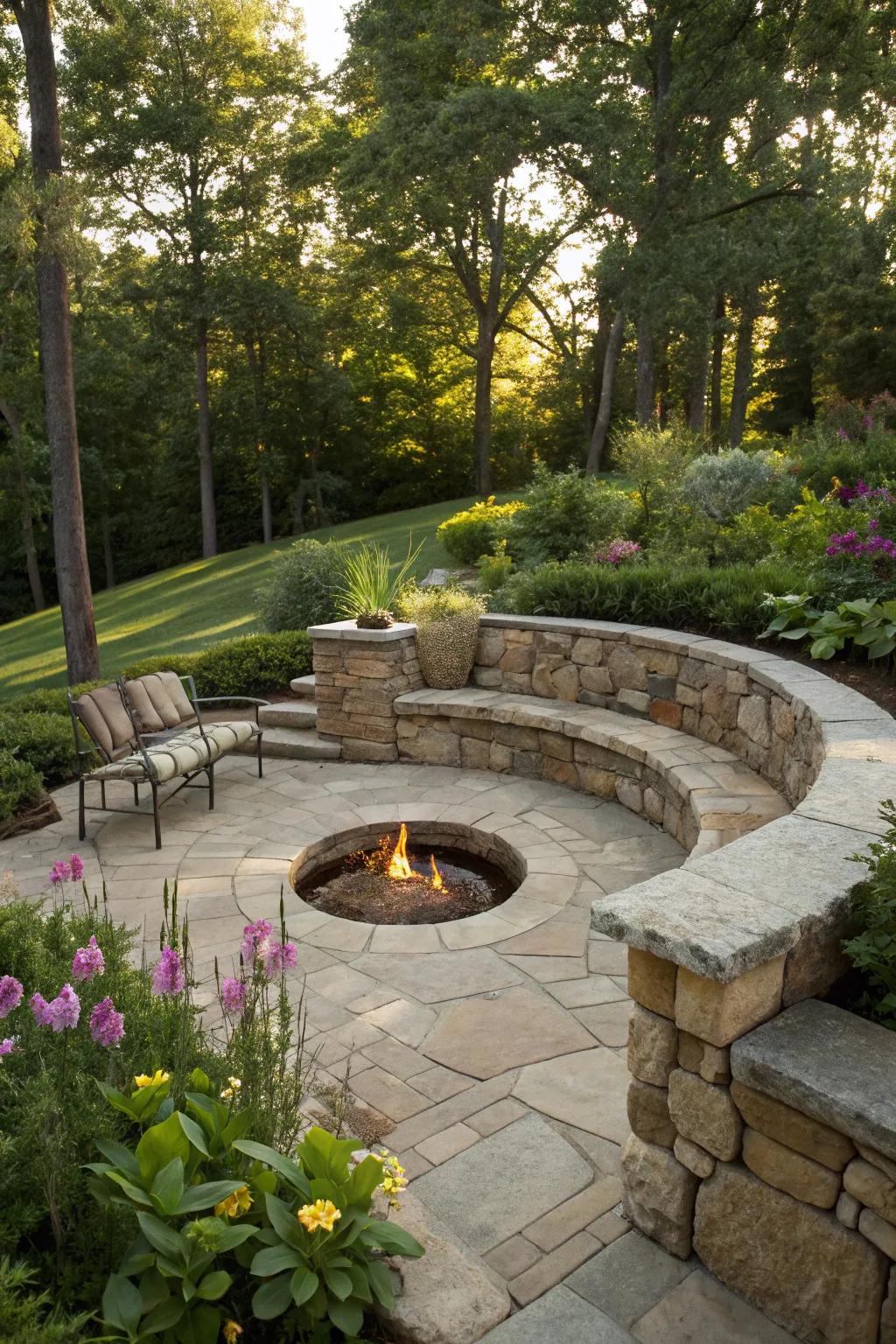 A hidden gem: the sunken stone fire pit.
