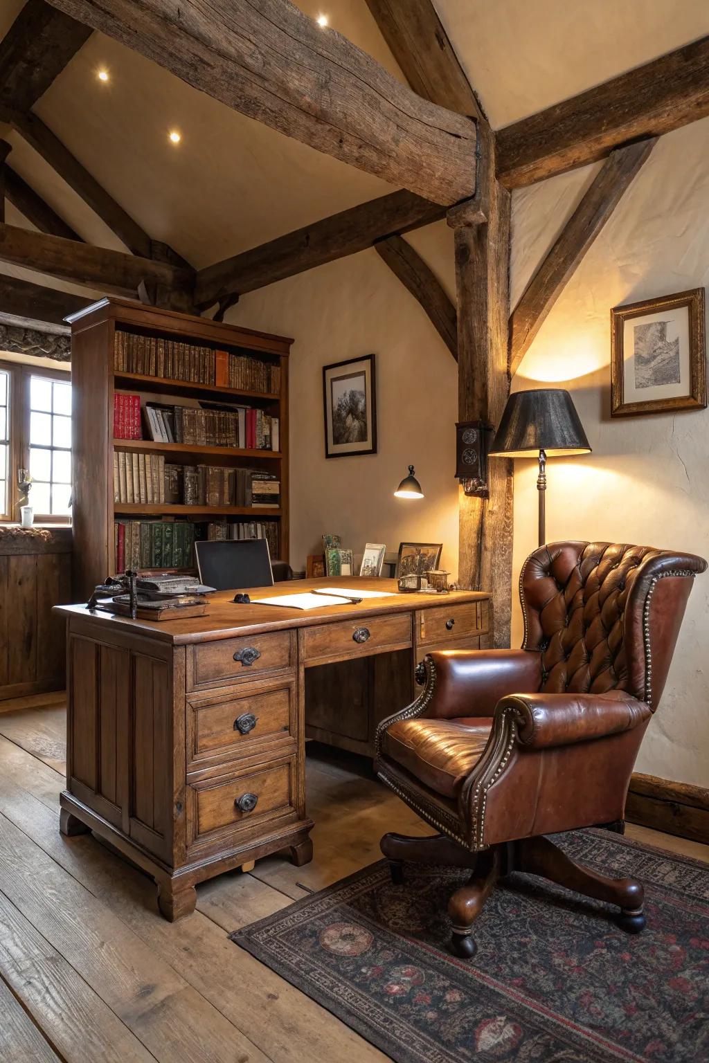 Elegant and comfortable leather seating in a rustic setting.