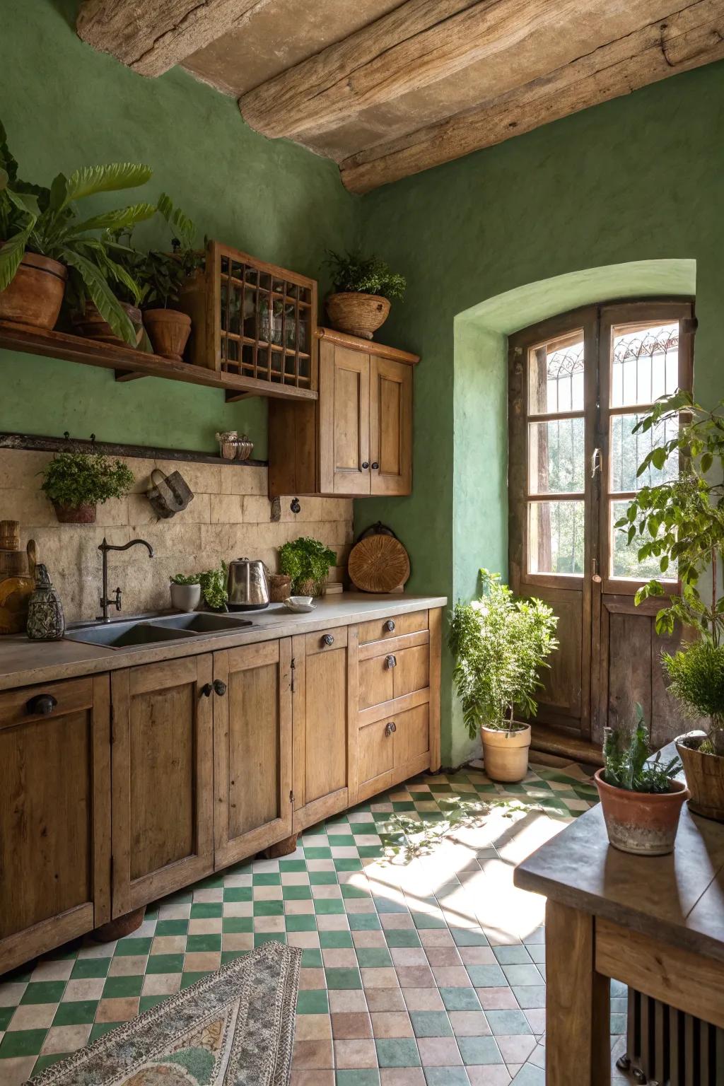Natural shades create a soothing mood in this rustic kitchen.