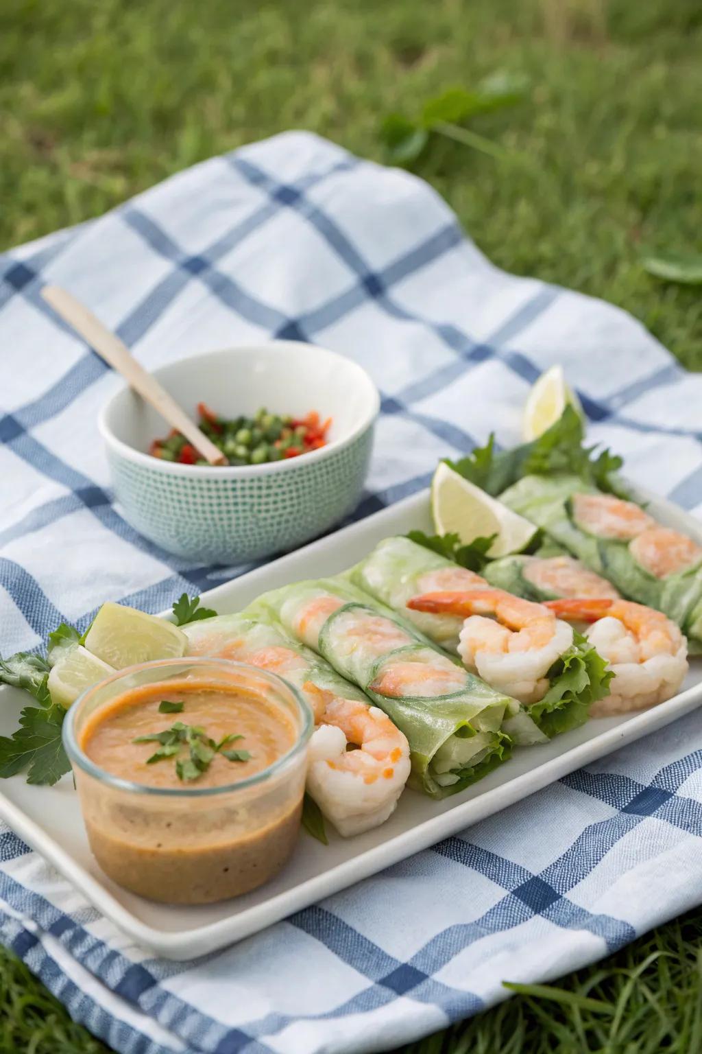 Crisp ocean wraps, an impeccable selection for a refreshing and fulfilling picnic treat.