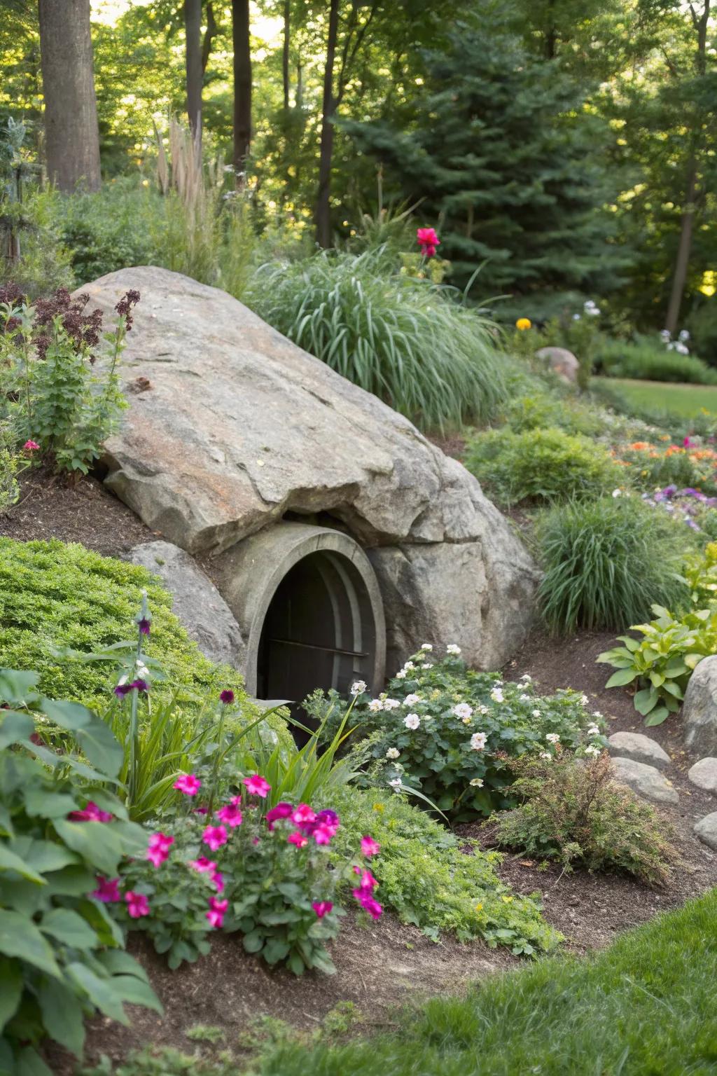 Faux rocks are a natural and seamless way to hide septic pipes.