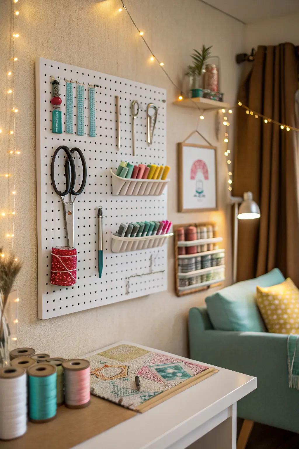 A pegboard keeps your tools organized and easy to access.