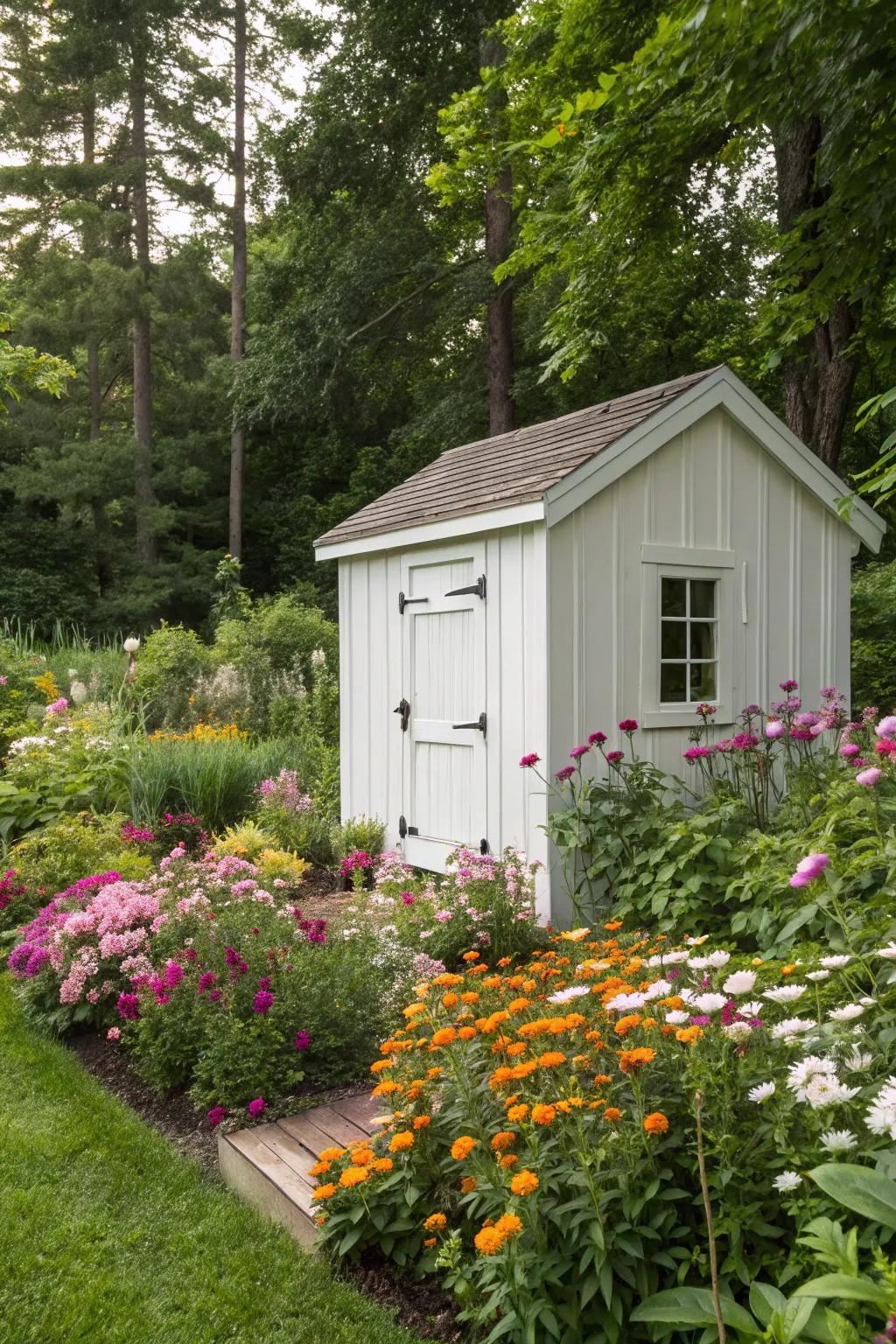 A crisp white shed brings a clean, contemporary touch to any garden.