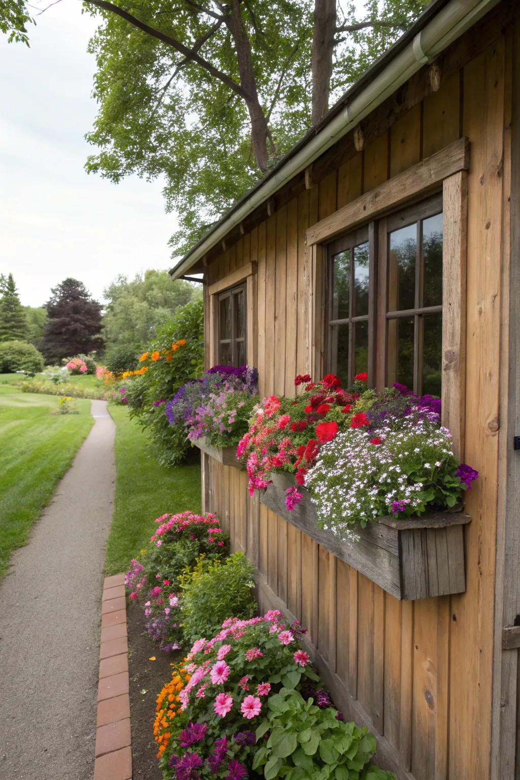 Boxes overflowing with vivid flowers bringing a dash of charm.