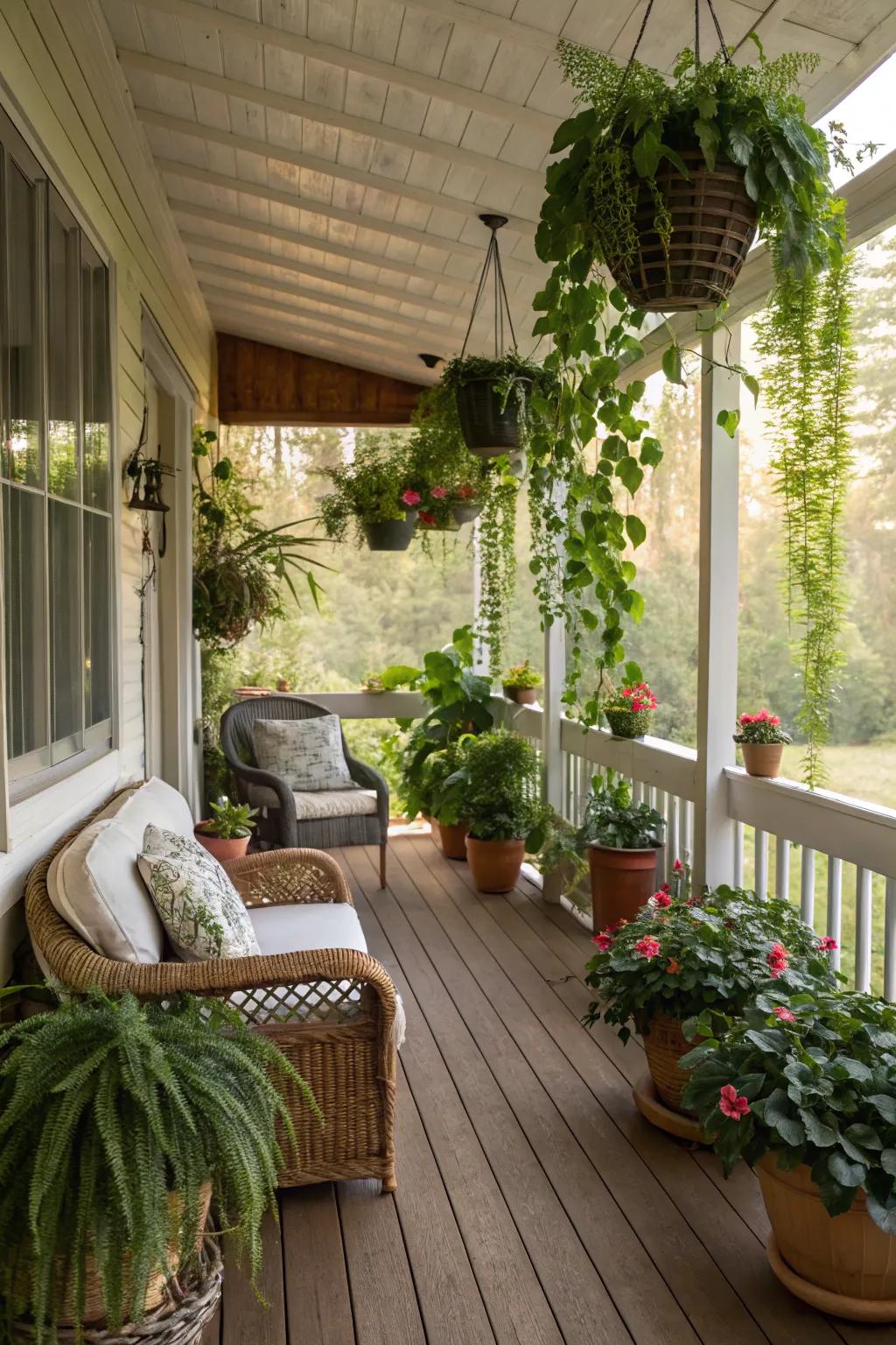 A lush green retreat on the enclosed patio
