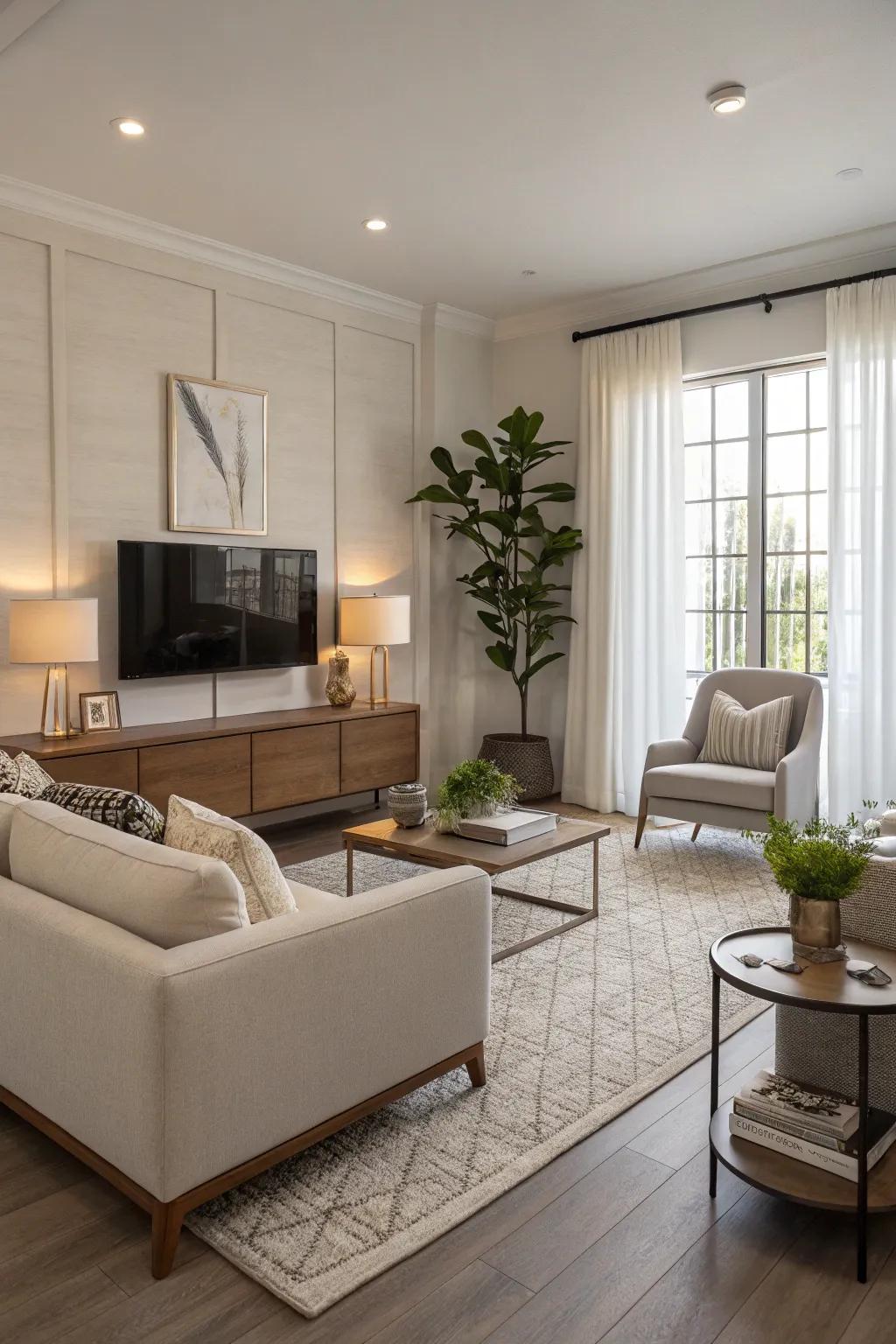 Achieve serenity with a modern minimalist Sims 4 living room.