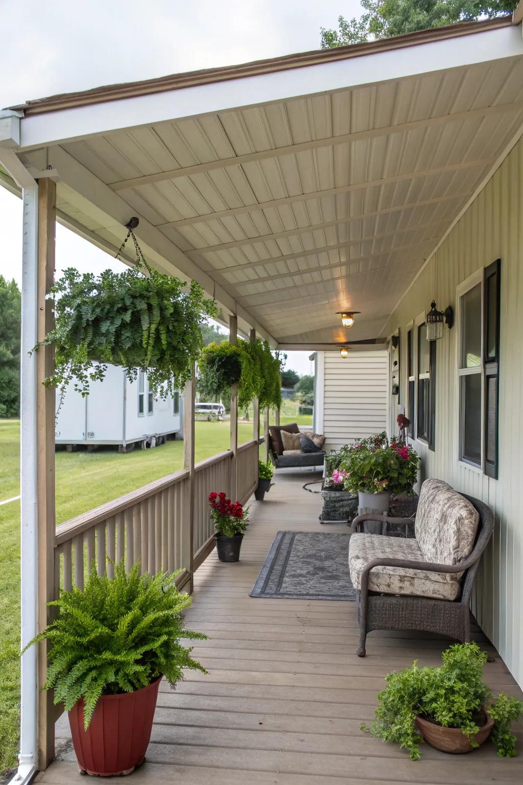 A roofed porch enables you to relish the open air no matter the conditions.
