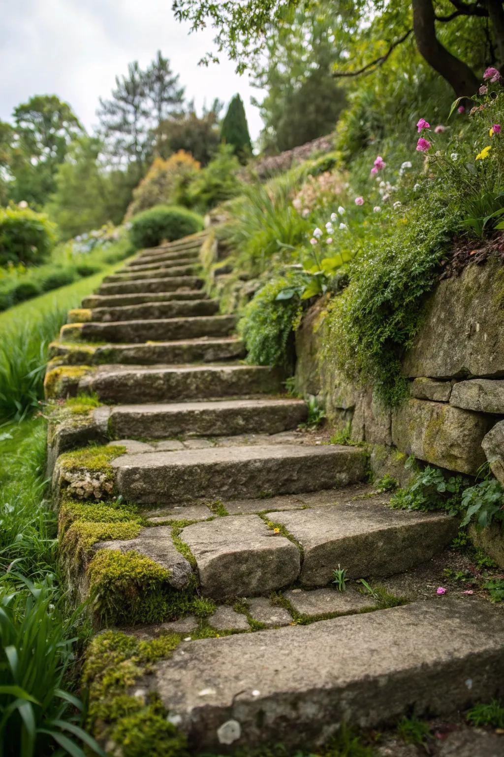 Stone steps blend function with natural beauty.