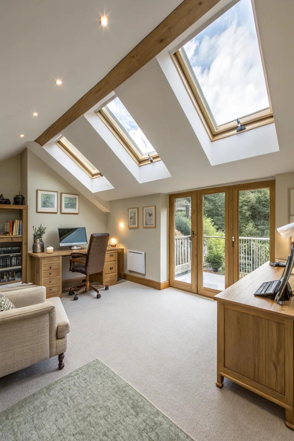 With strategically placed skylights, natural light is maximized.