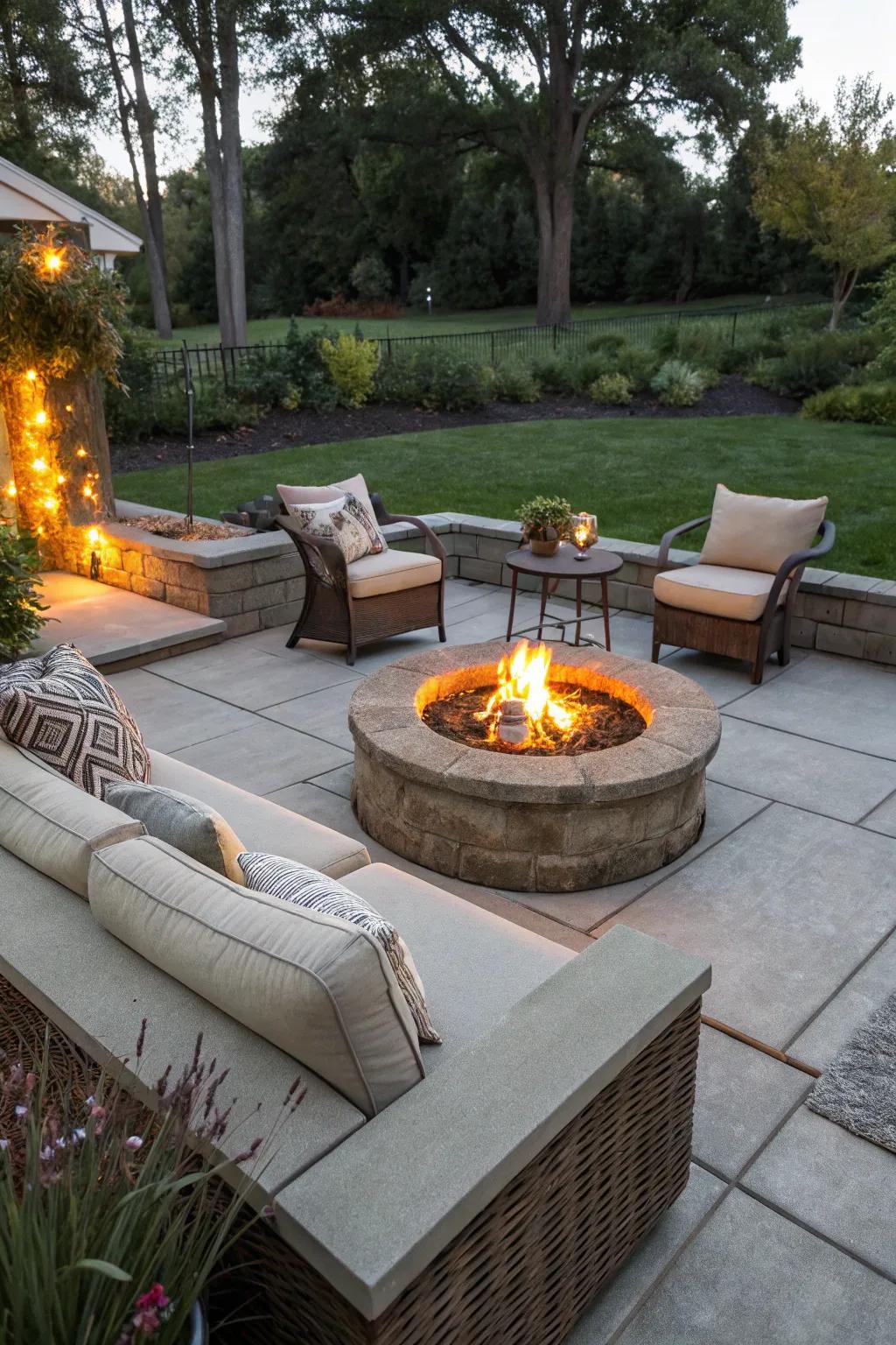 A fire pit adds warmth and ambiance to any patio.