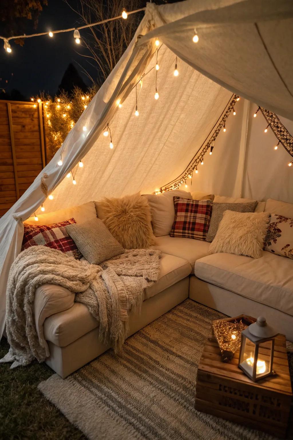 A cozy sectional sofa is the heart of a small den.