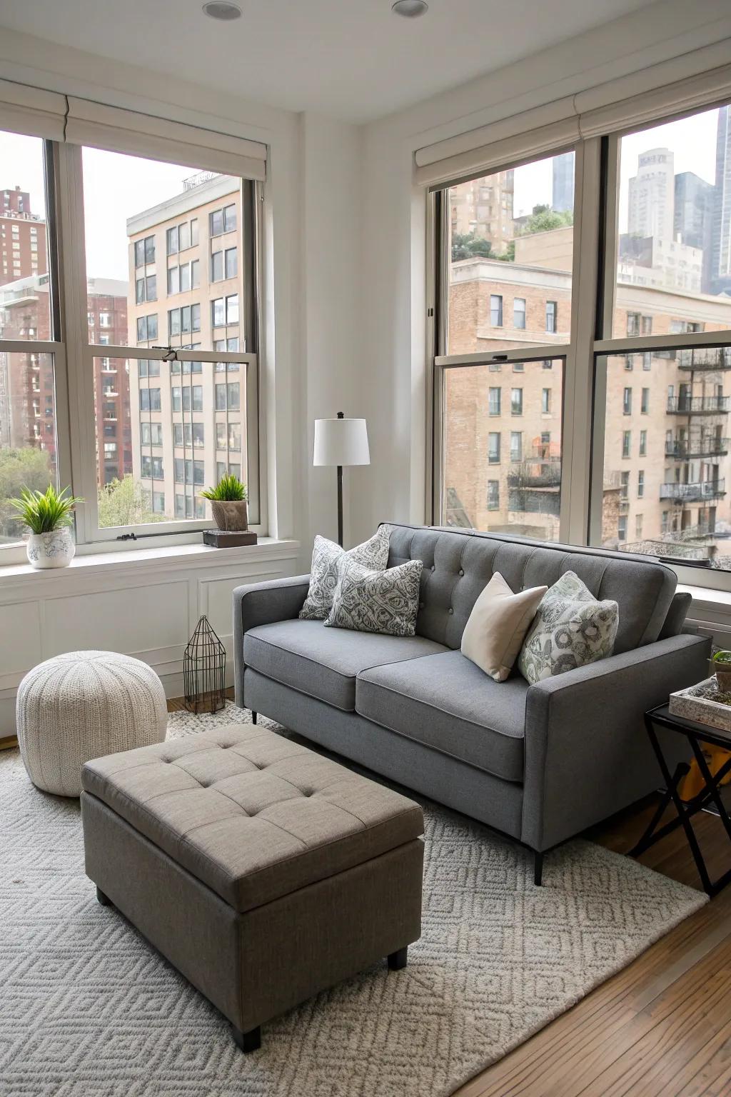 Multipurpose furniture is essential when space is limited.