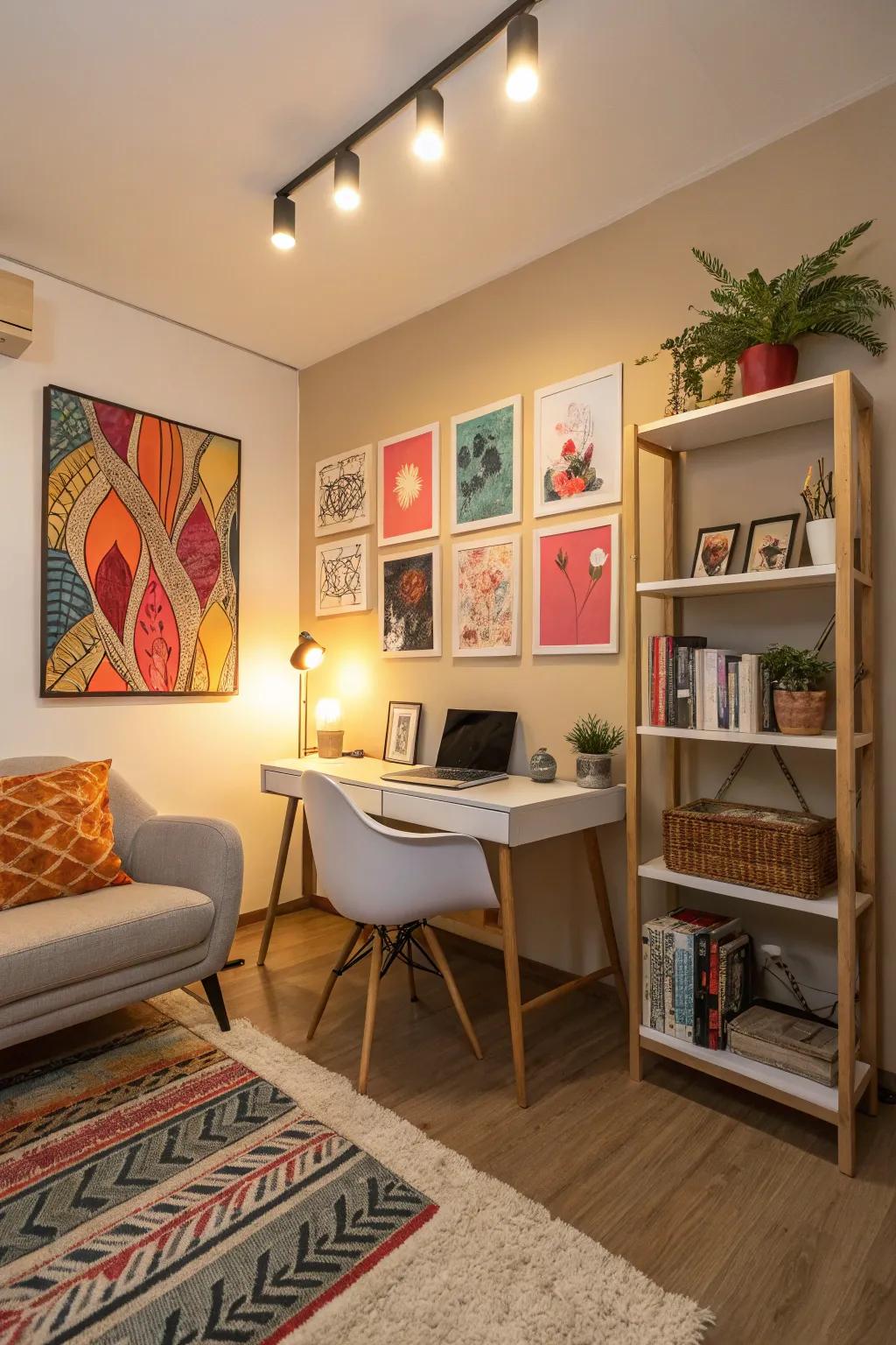 Wall art infuses a burst of personality into any workspace.