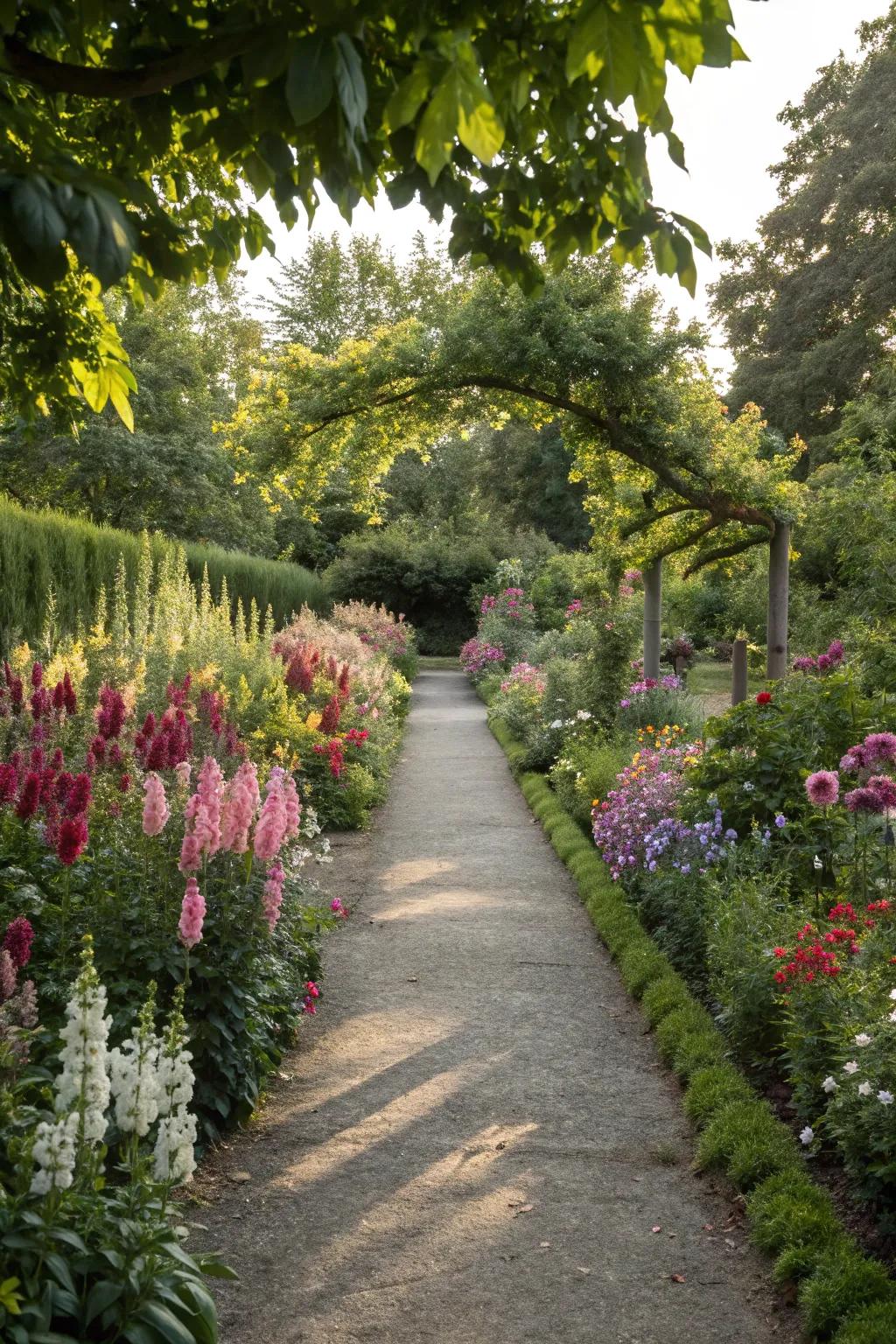 Snapdragons line a garden path, creating a colorful guide through nature.