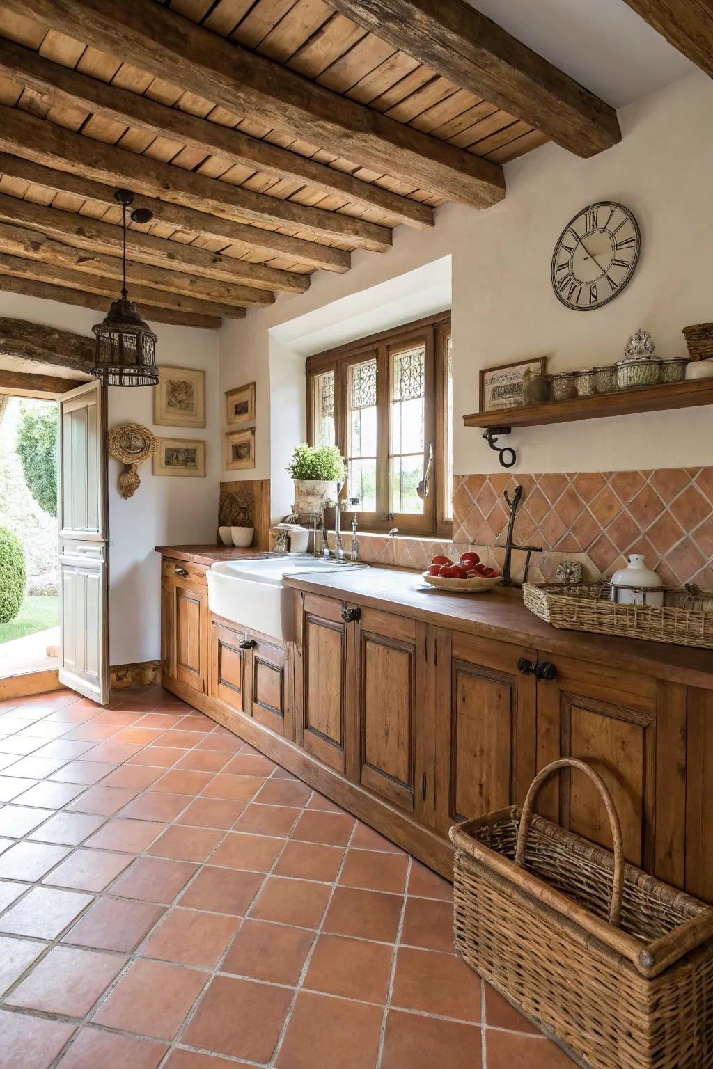 Terracotta tiles add rustic charm and warmth to any kitchen.