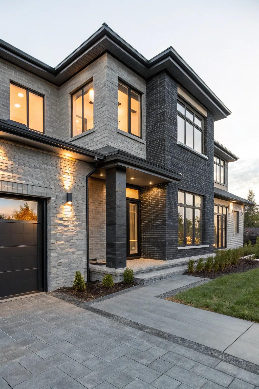 A bold statement with charcoal brick and bluestone.