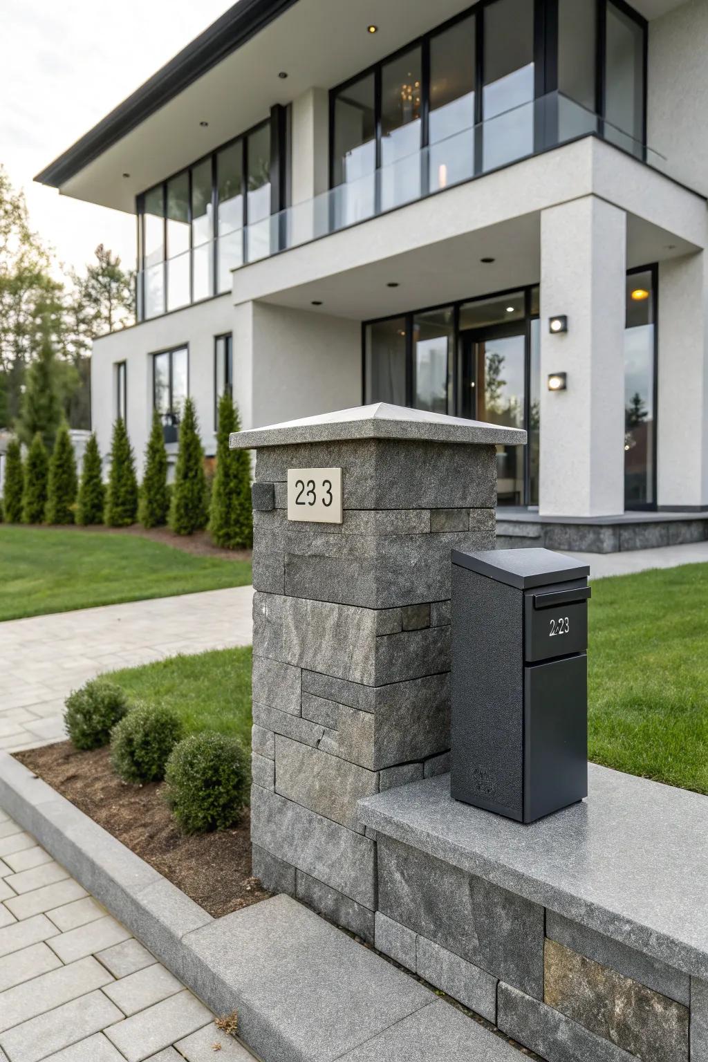 A polished Crystal Stone mailbox pillar displaying sleek simplicity.