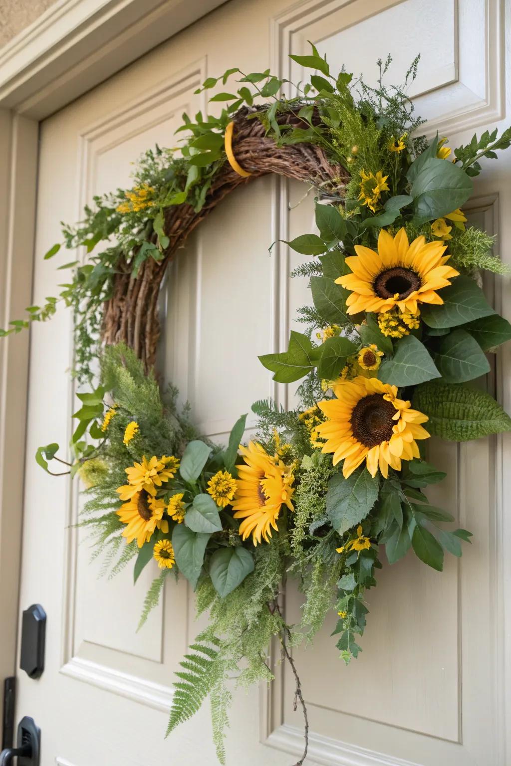 A floral adornment brings a summery feel to your entryway.
