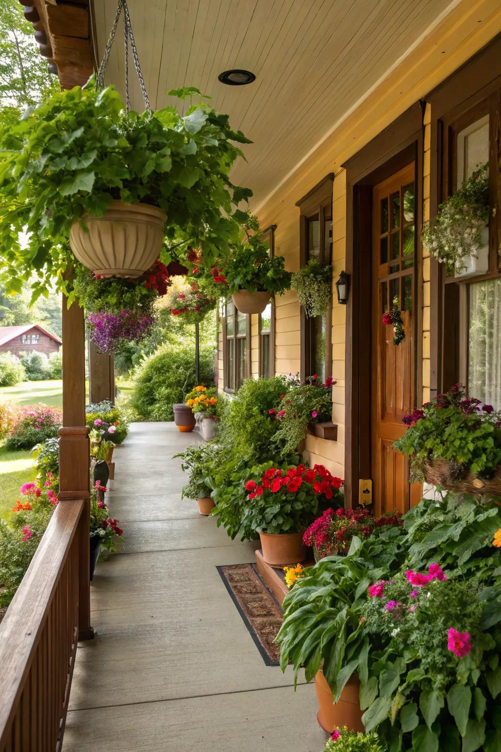 Lush greenery breathes vibrant life into your porch.