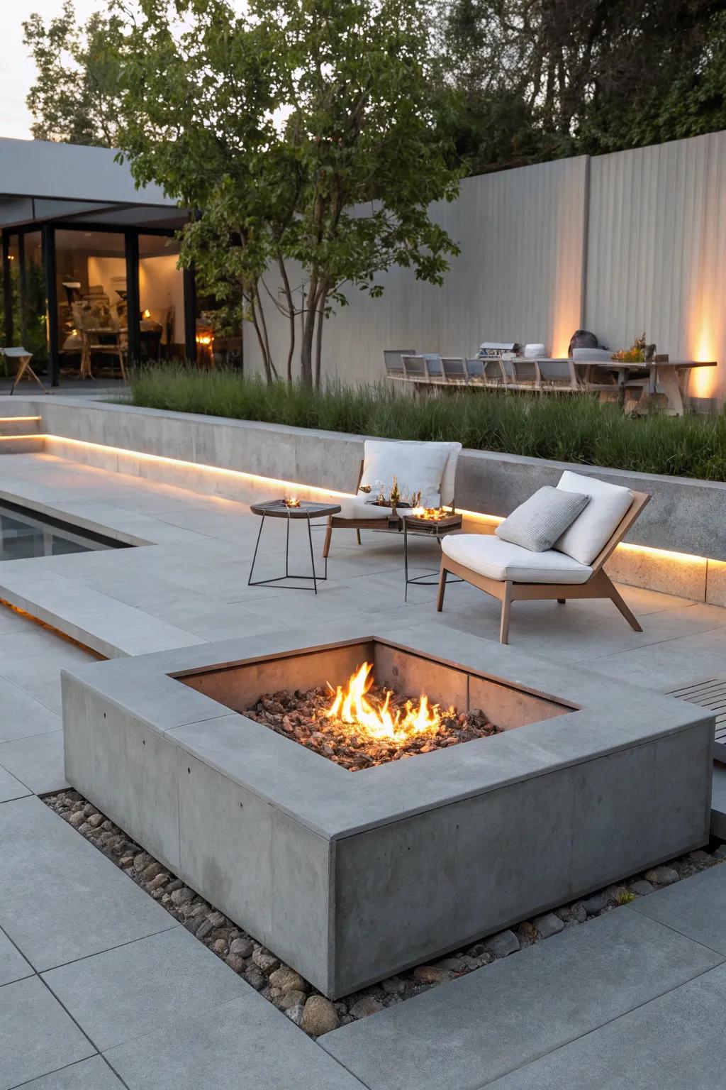 Smooth and modern: a minimalist below-ground fire pit.