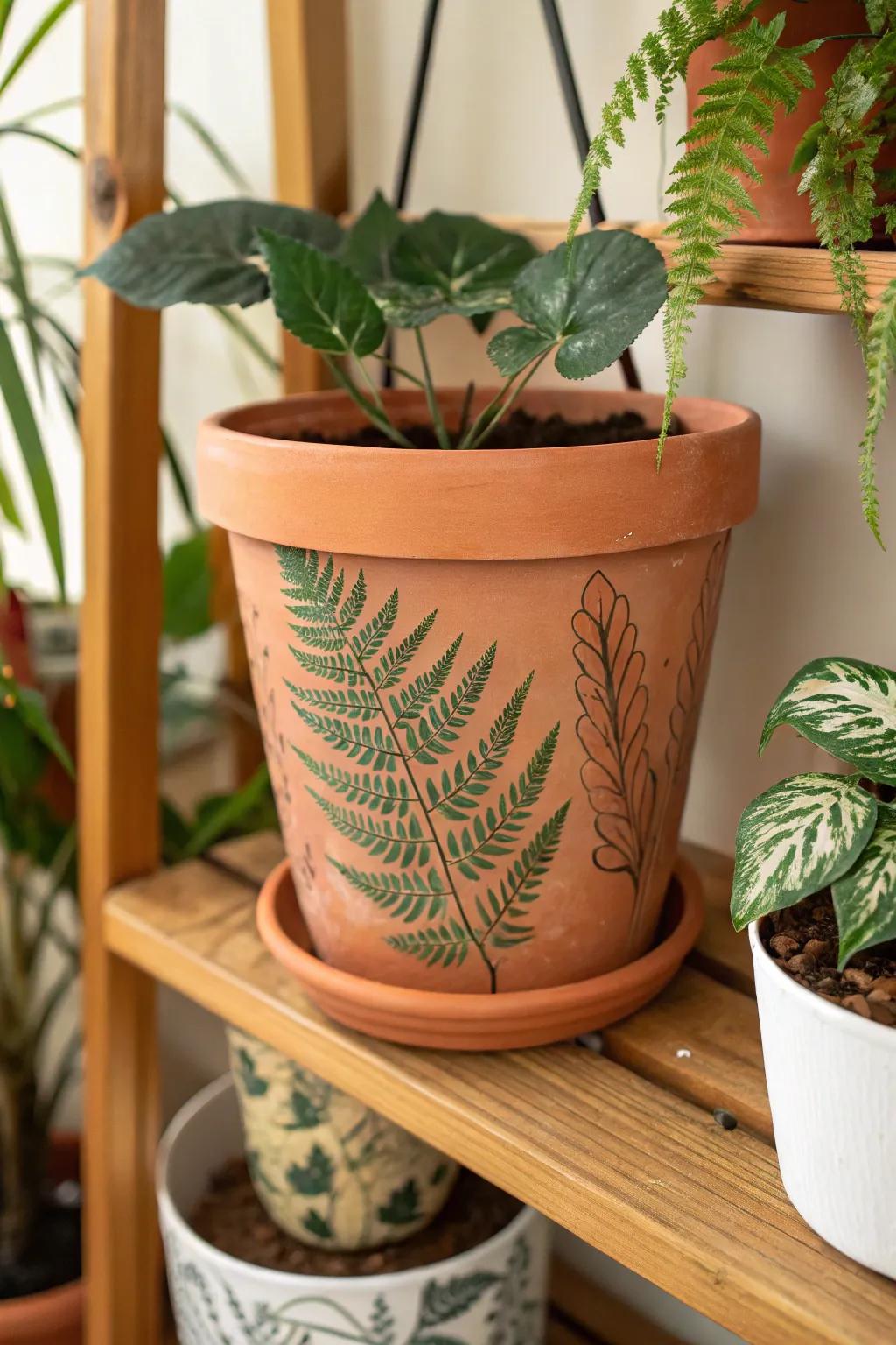Add a touch of nature with hand-painted fern designs.