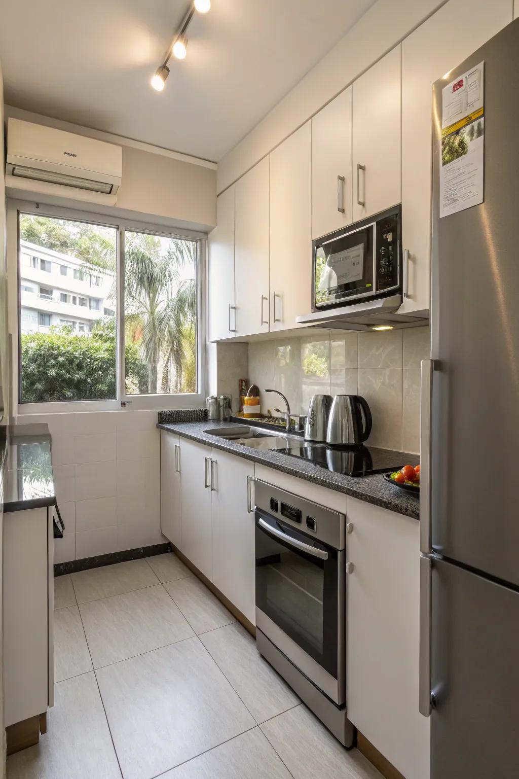 Space-saving appliances are a seamless addition to a small kitchen, guaranteeing full functionality.