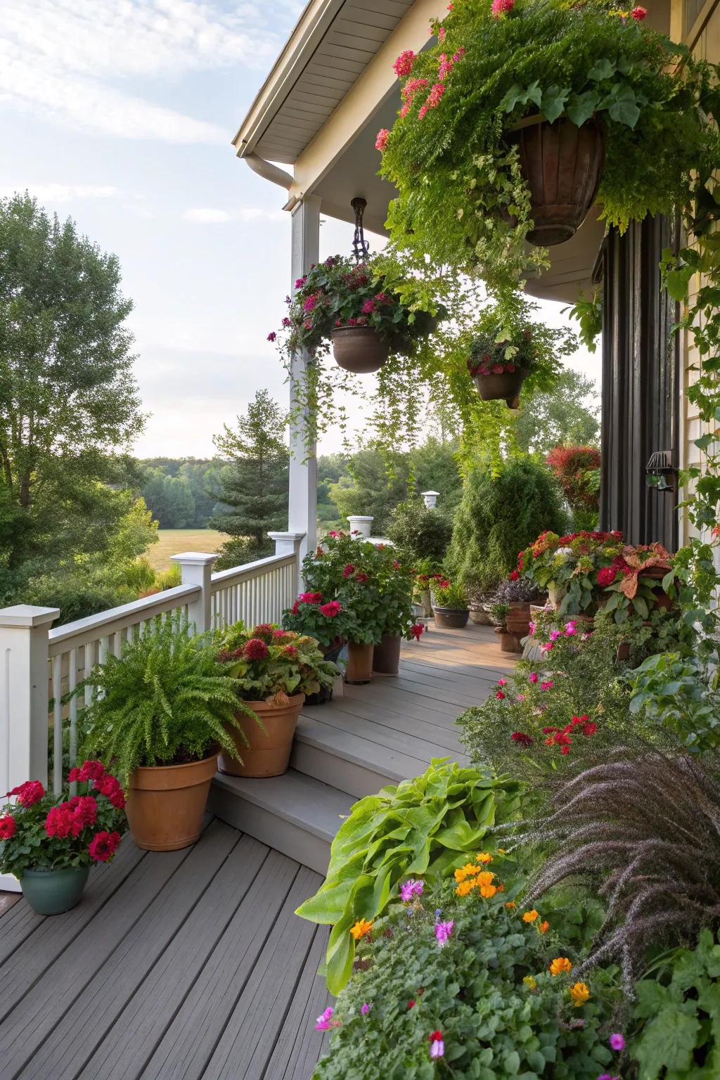 Infuse your porch with nature using lush potted plants.