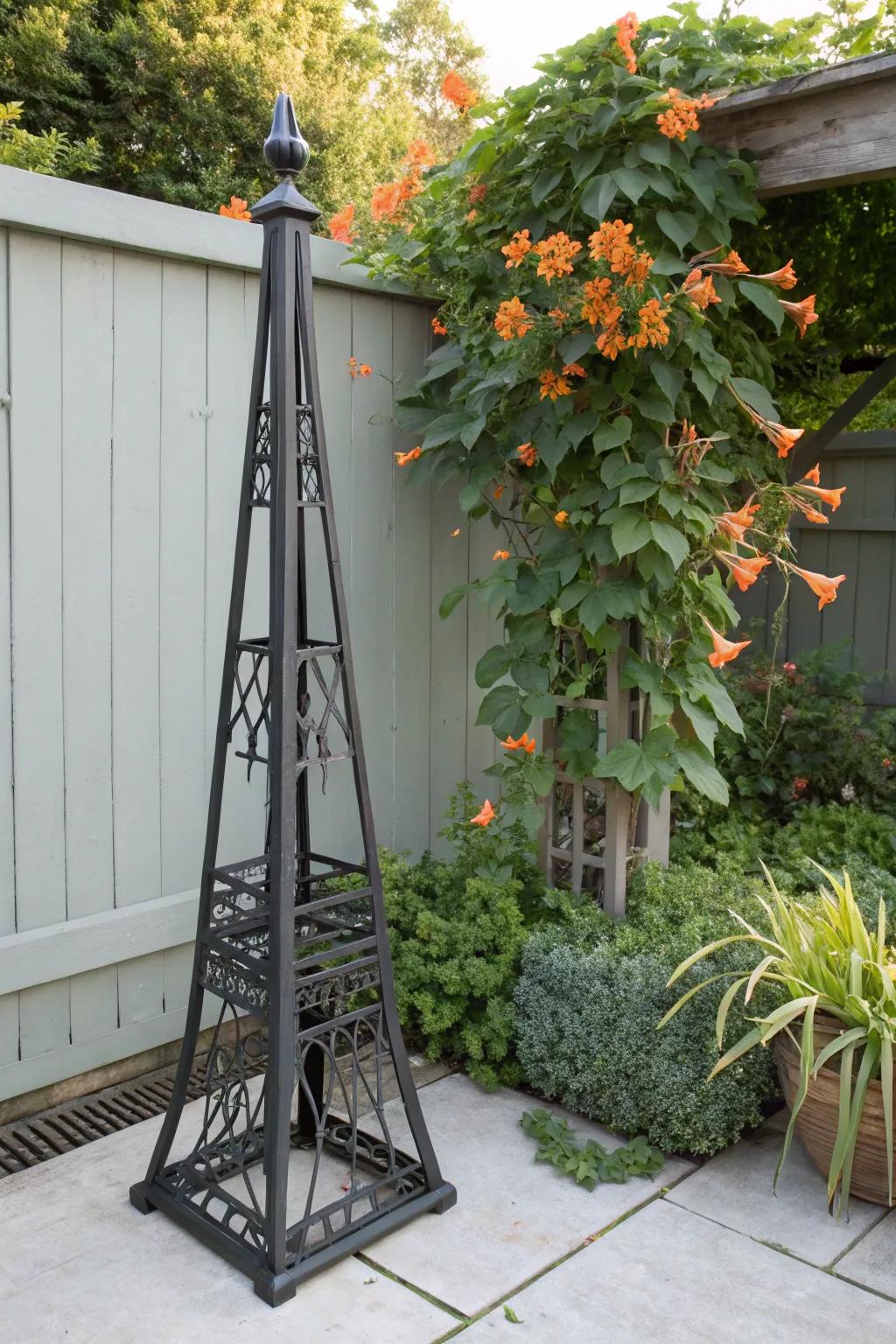 Elevate your garden with a chic metal obelisk, the perfect blend of Scandinavian simplicity and Boho elegance.
