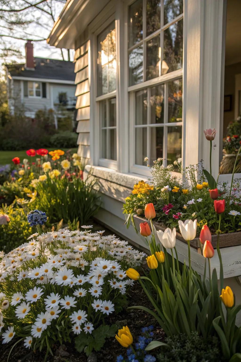 Seasonal flower beds bring life and color to your window's edge.