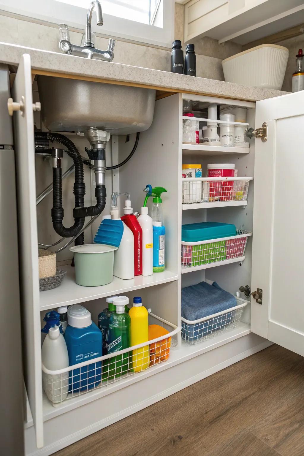 Maximize vertical space with multi-level shelving.