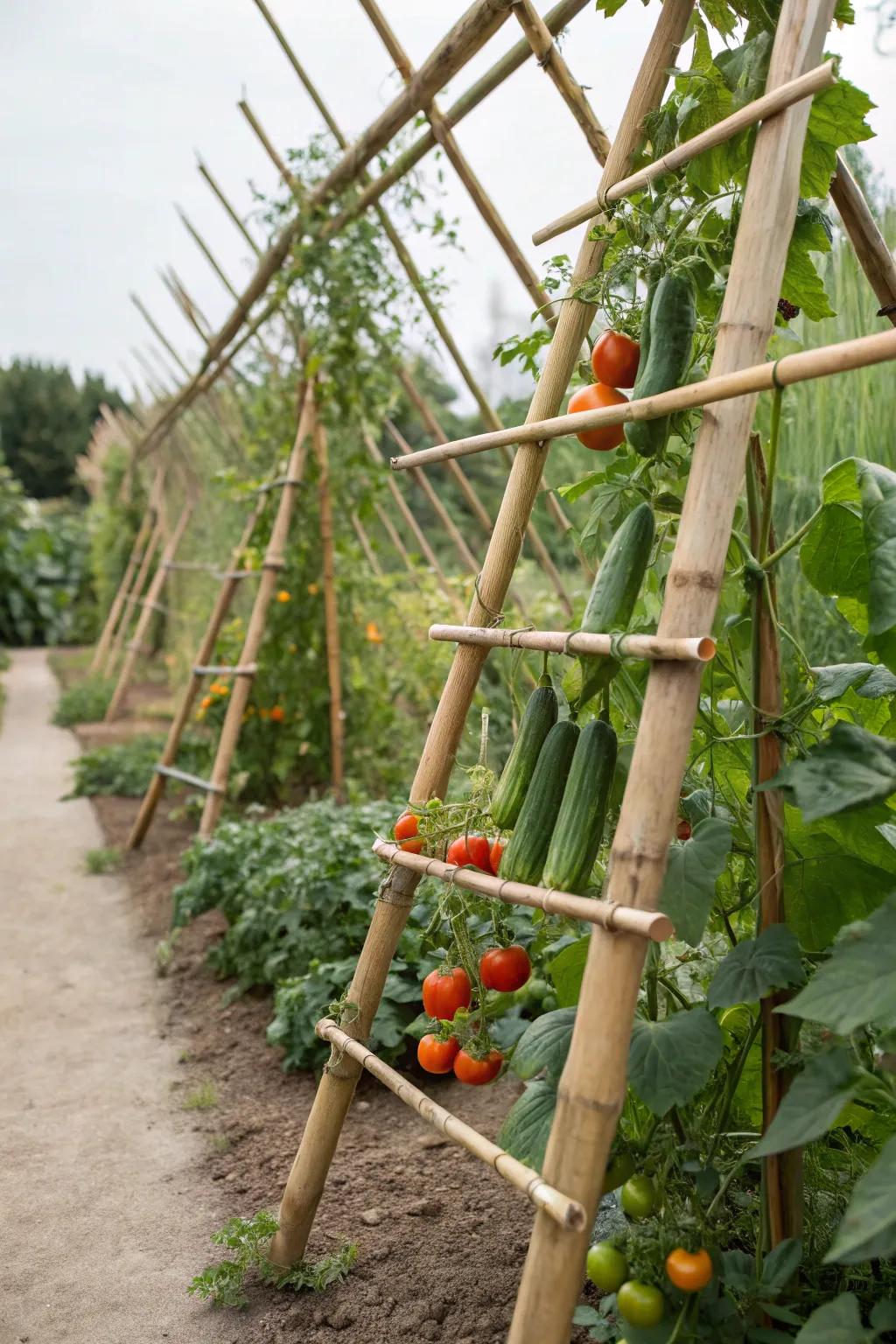 Bamboo trellises offer a natural, rustic charm.