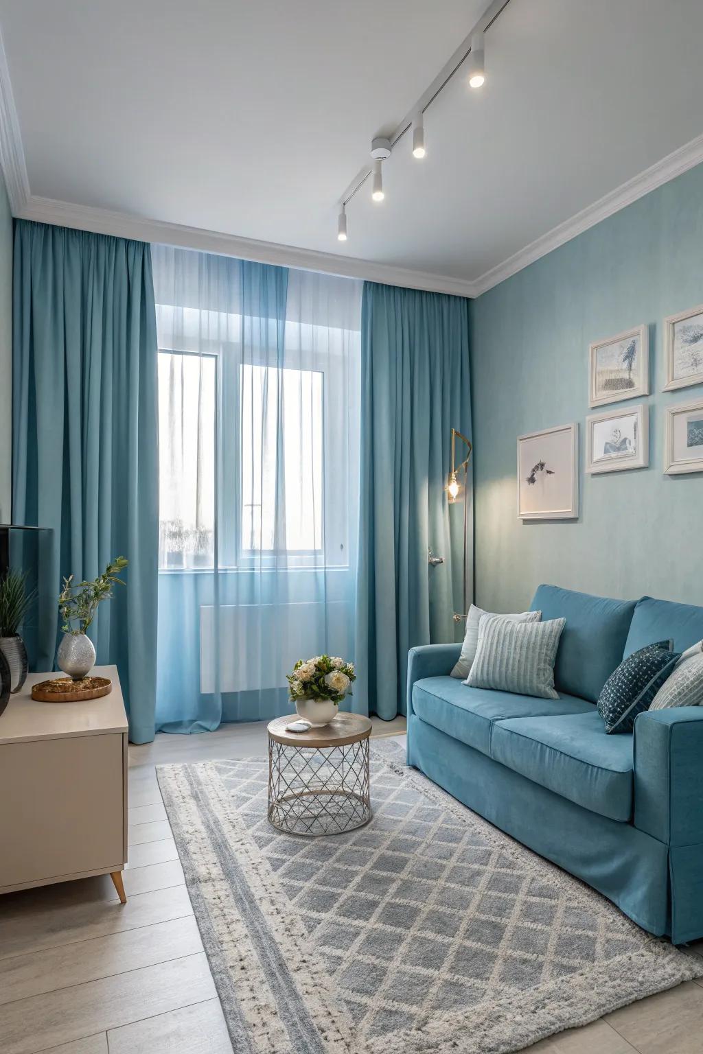 A single color palette can unite and expand a smaller space.