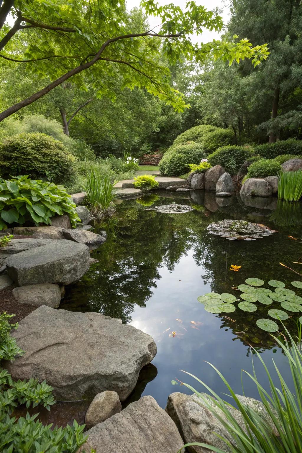 Naturally styled ponds offer a serene retreat and serve as a haven for local wildlife.