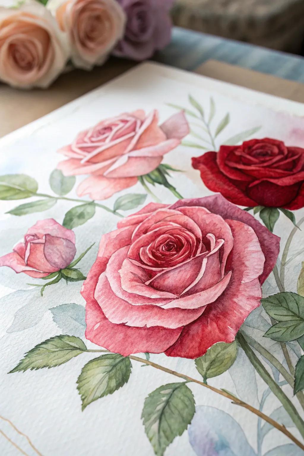 Romantic watercolor roses that add a touch of elegance and charm.