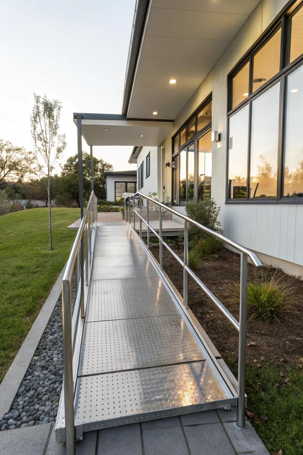 An up-to-date steel ramp delivering a chic and solid entry.