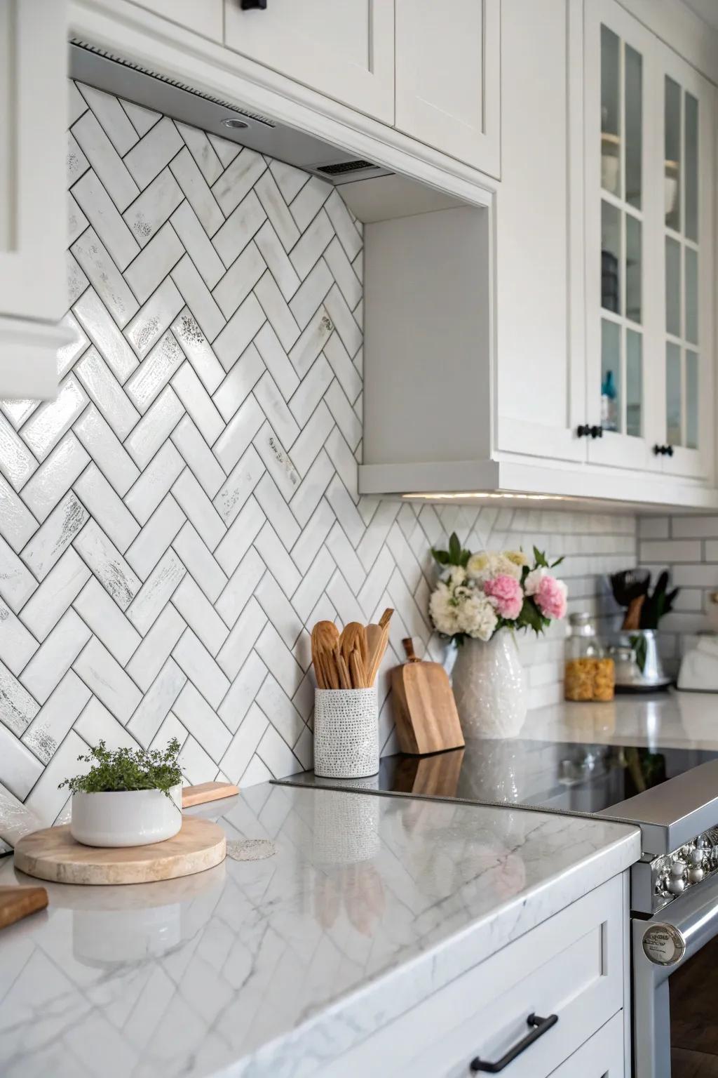 White chevron panels introduce texture and refinement.