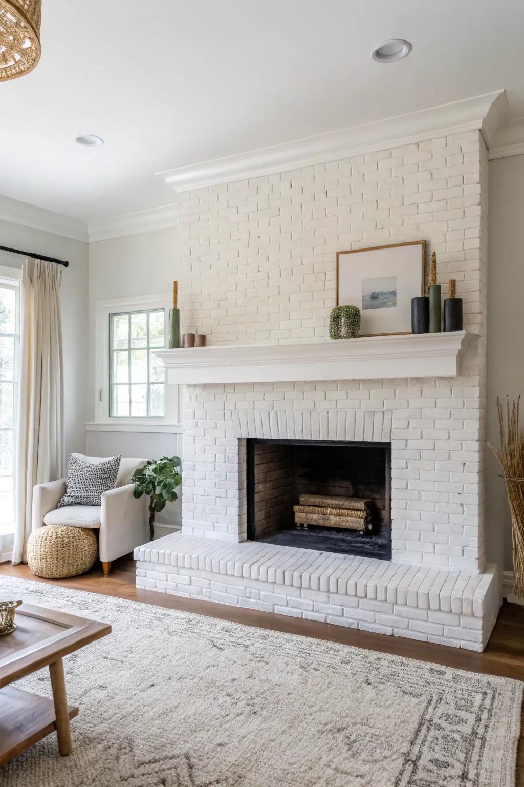 Minimalist decor emphasizes the clean lines of the white brick.