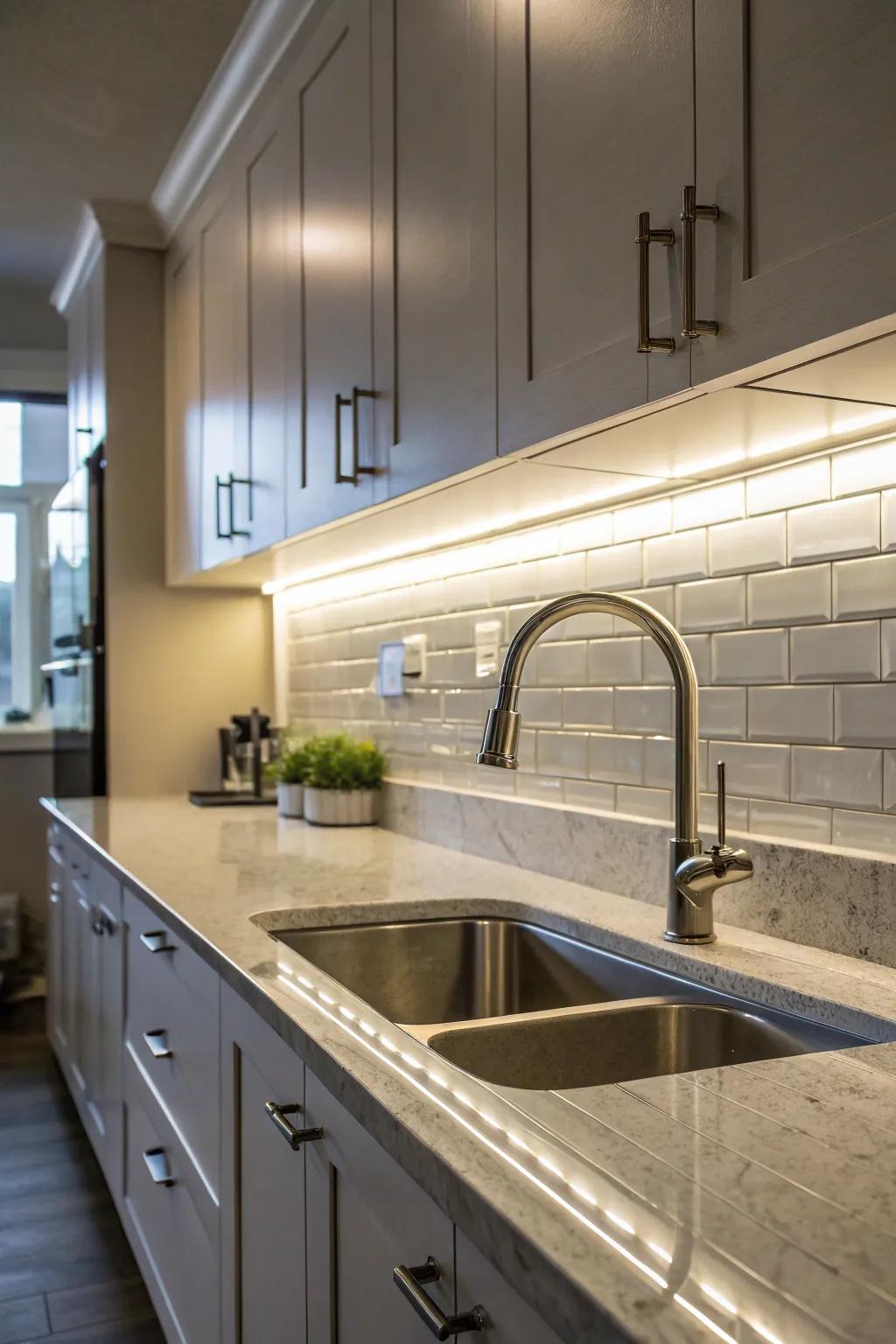 Add brightness to your sink area with strategic under-cabinet lights.